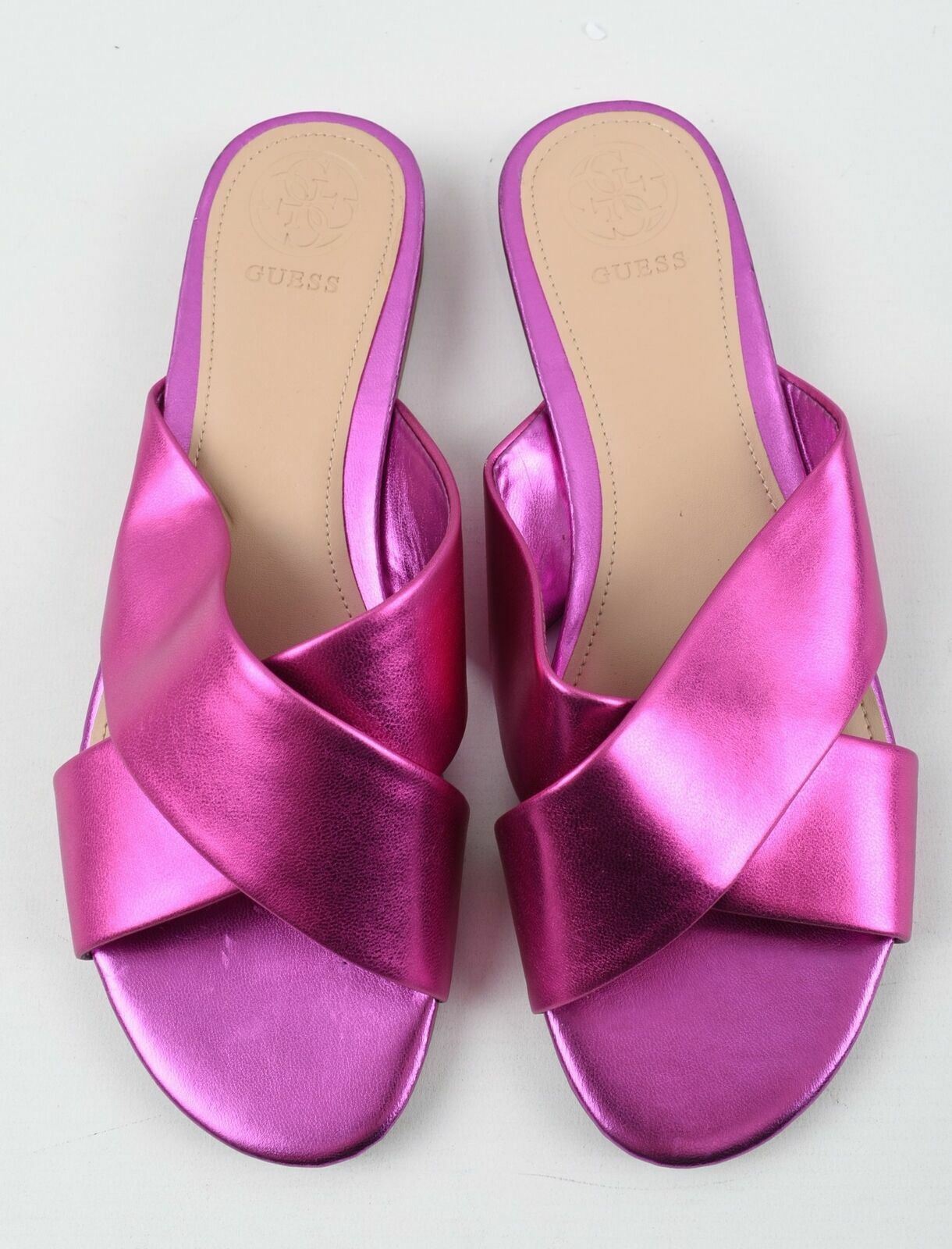GUESS Women's Metallic Pink Cross Strap Sliders Sandals - UK 5.5 US 7.5