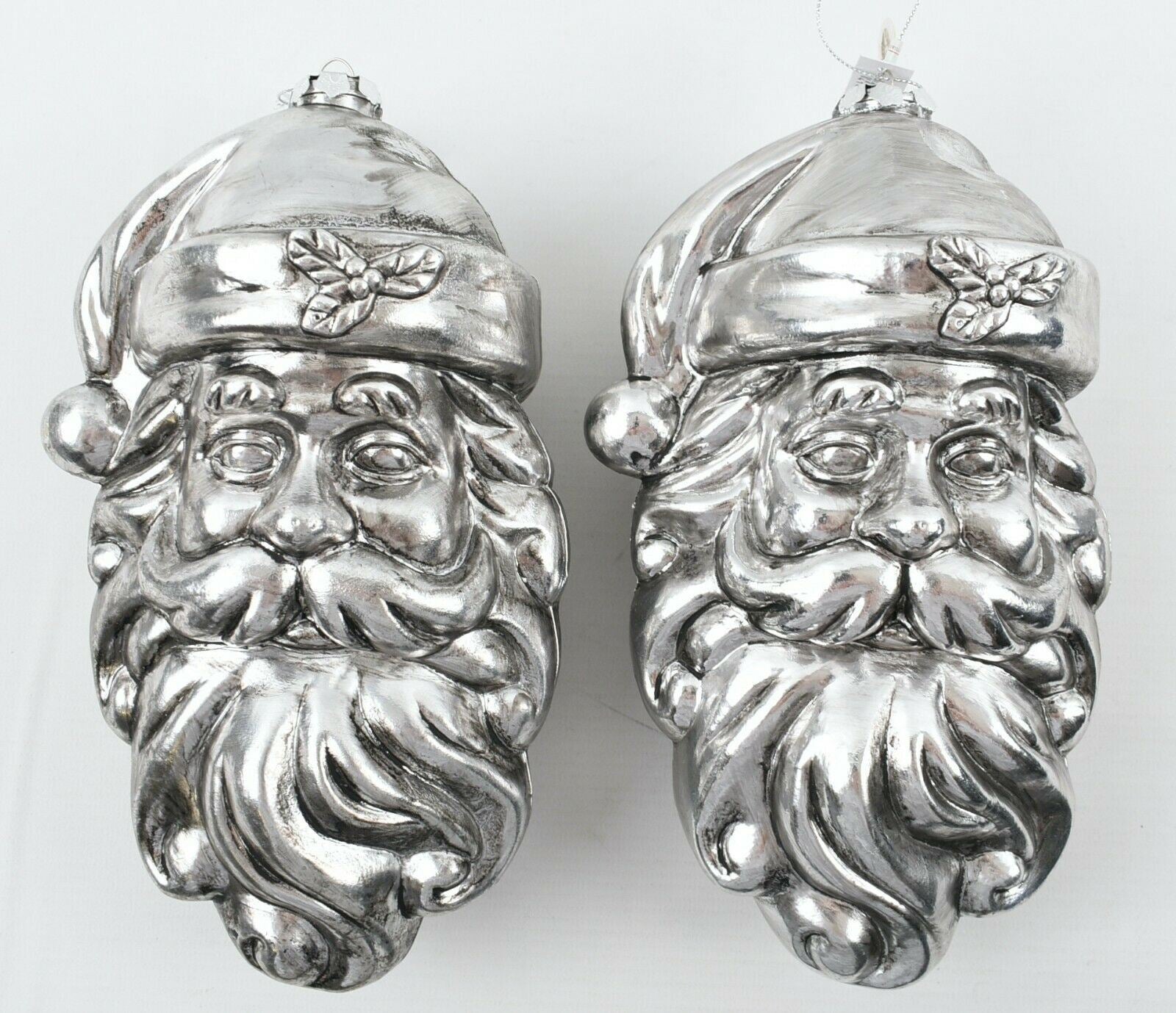 Pair of 2 Aged Silver Look Oversized Santa Ornaments 23cm