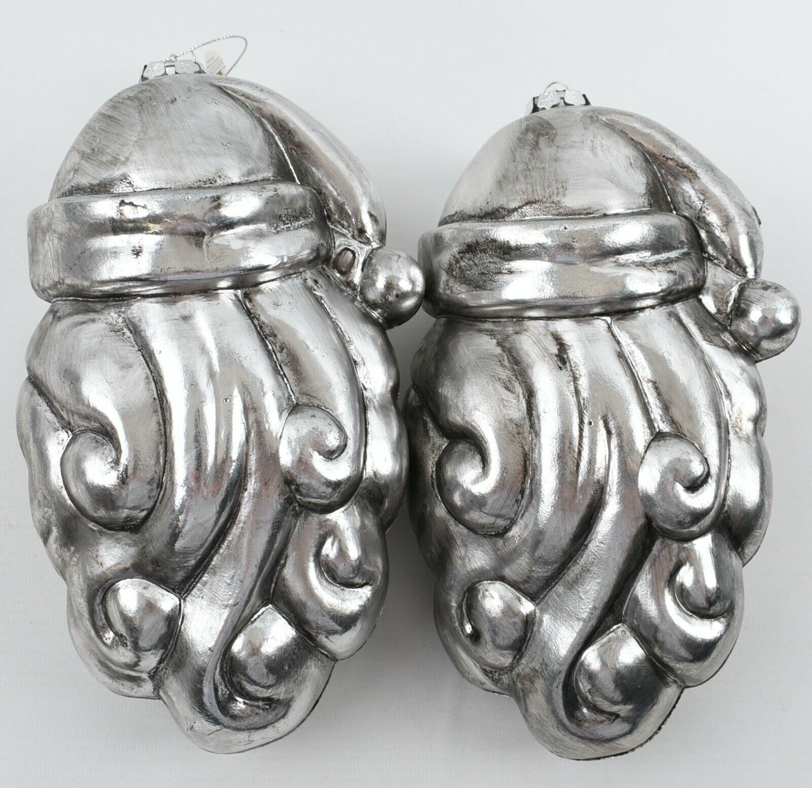 Pair of 2 Aged Silver Look Oversized Santa Ornaments 23cm