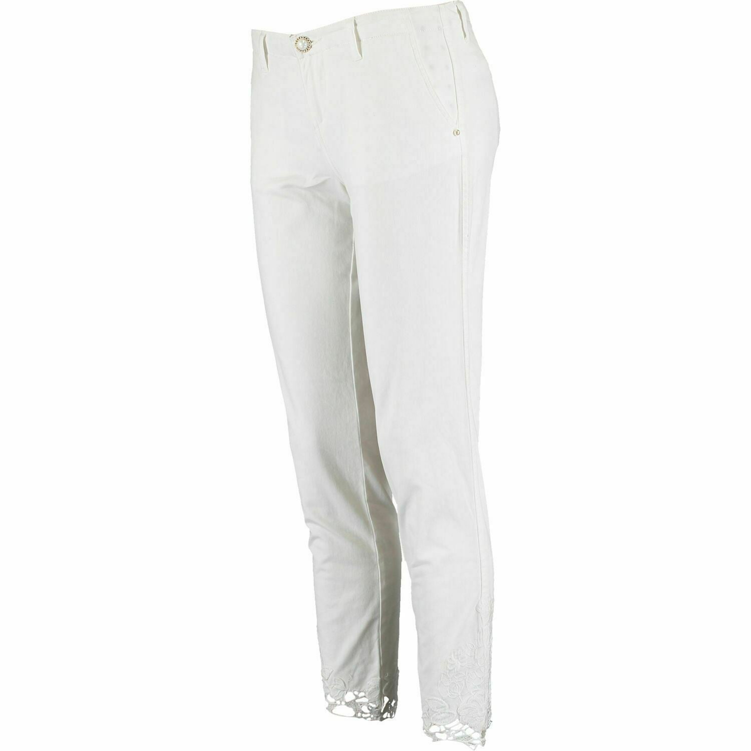 GUESS Womenâs Lace Hem Trousers Pants, White, size W28