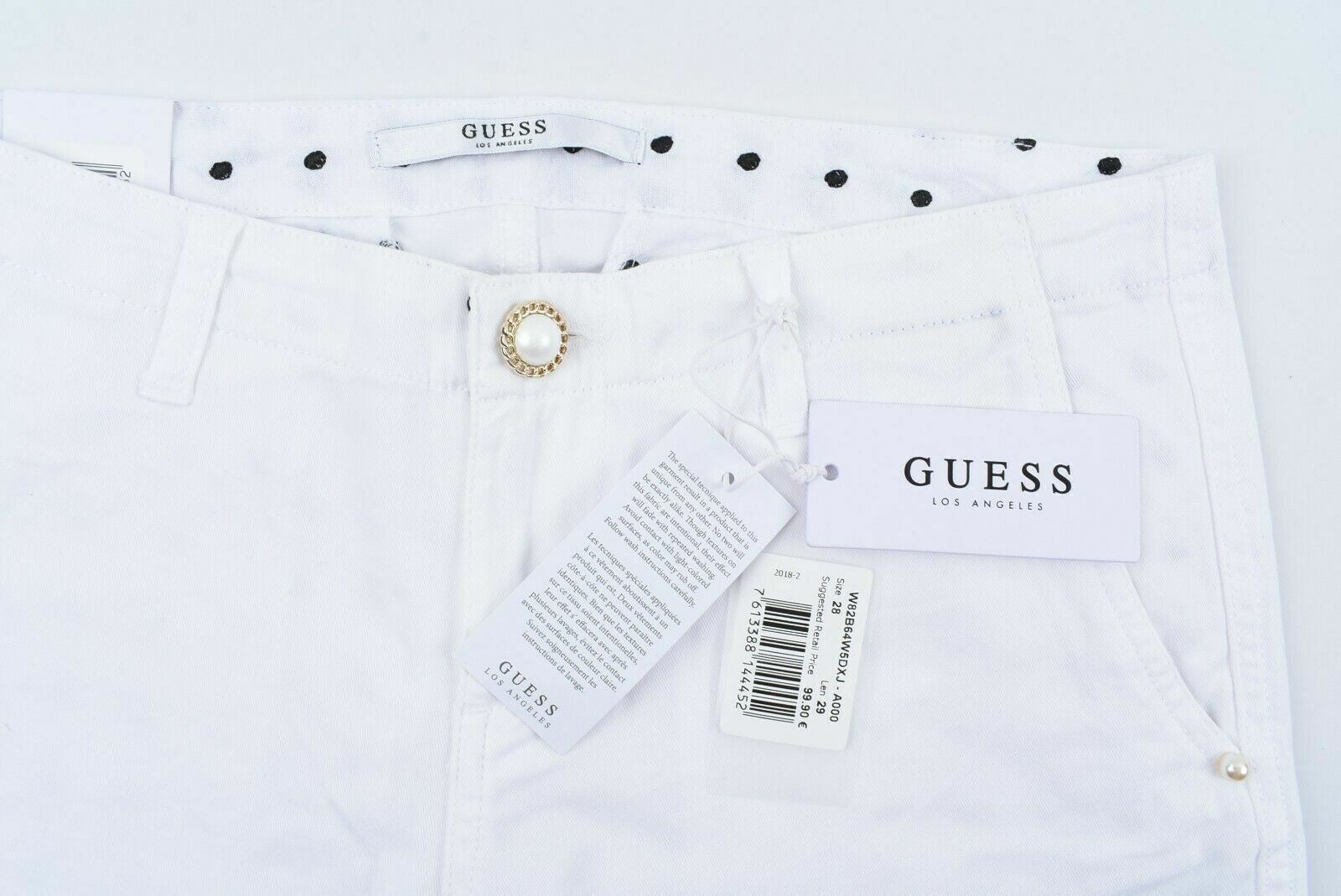 GUESS Womenâs Lace Hem Trousers Pants, White, size W28