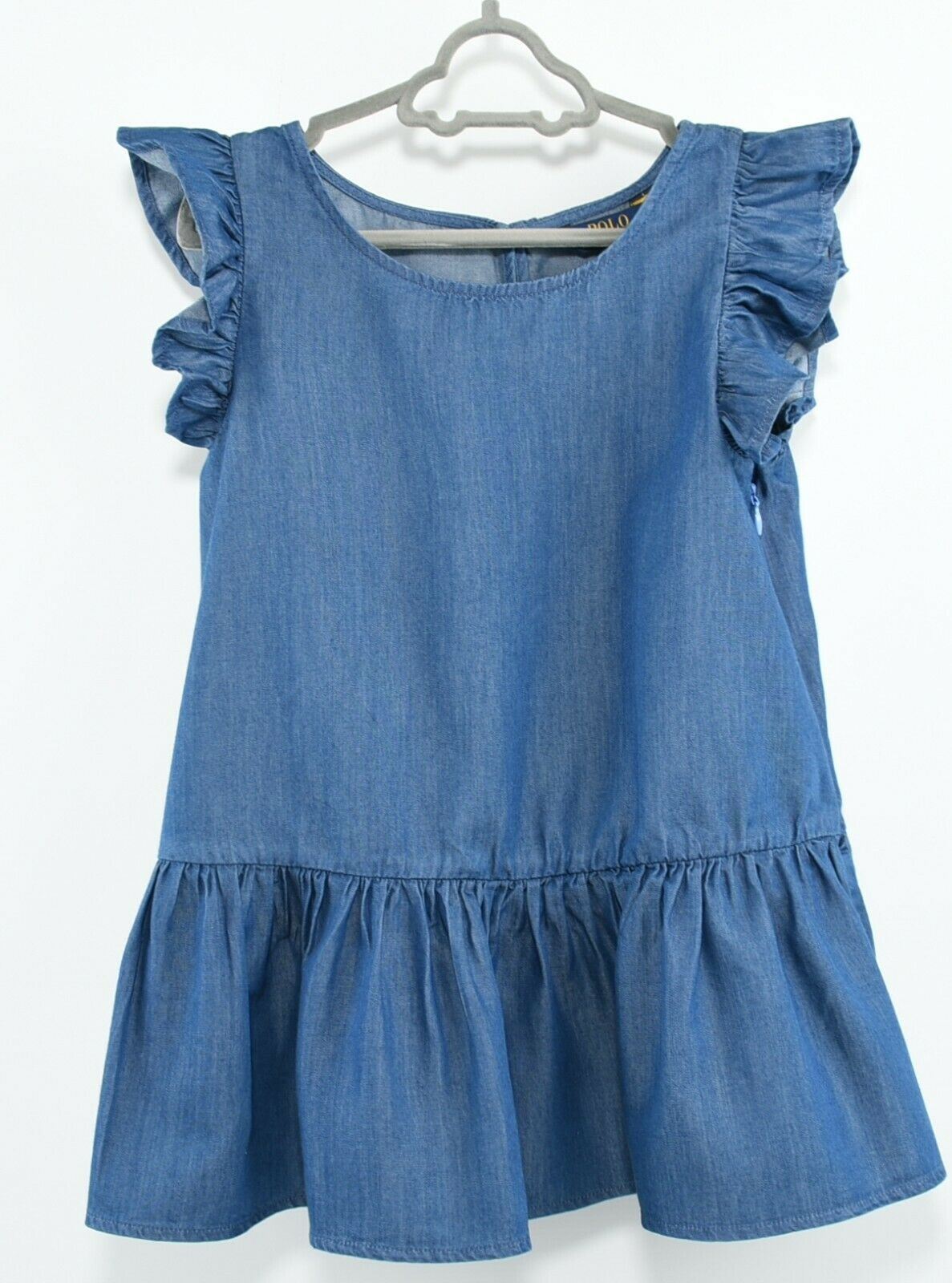 POLO RALPH LAUREN Girls' Blue Chambray Top, Cotton/Tencel, size 12 years