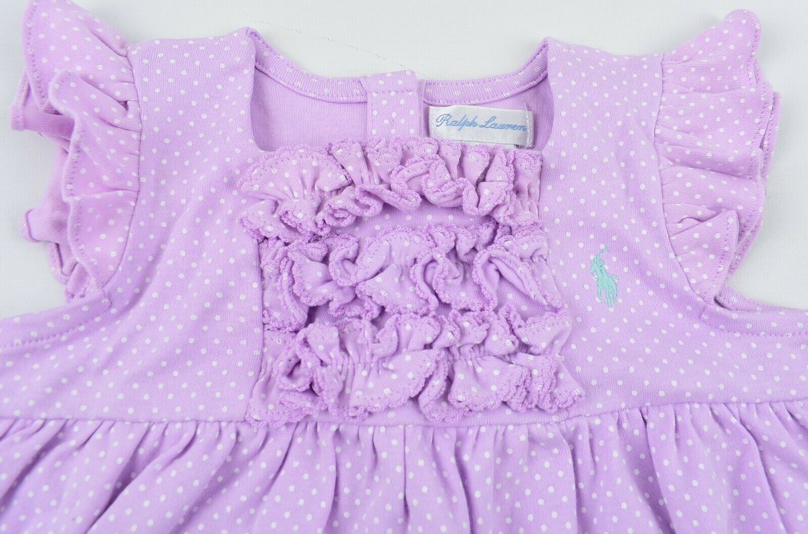 RALPH LAUREN Baby Girls' Polka Dot Romper, Playsuit, Purple, size 18 months