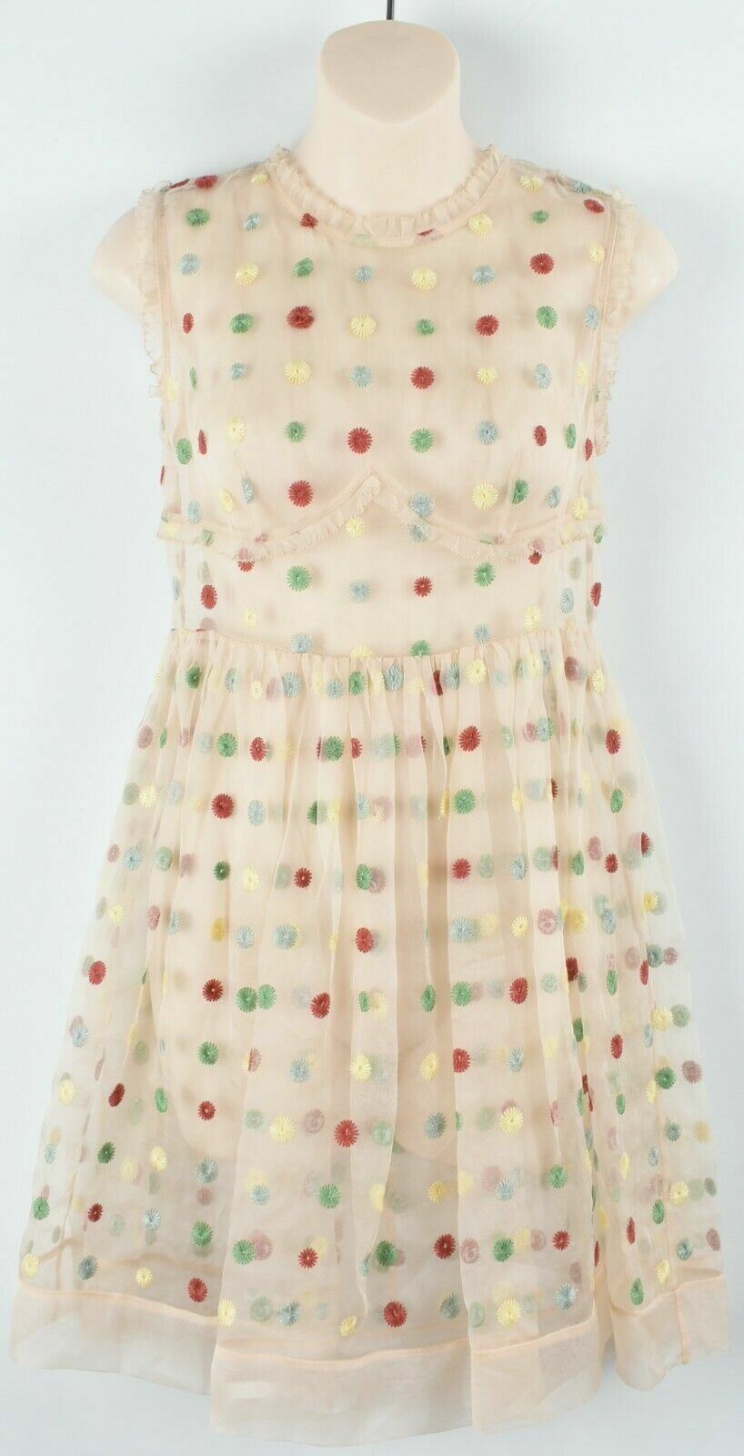 Women's Sheer Organza Dress, Nude / Multicoloured Embroidery, size UK 8