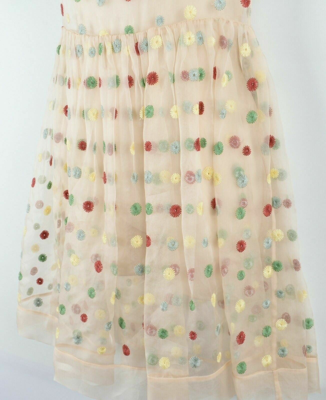 Women's Sheer Organza Dress, Nude / Multicoloured Embroidery, size UK 8