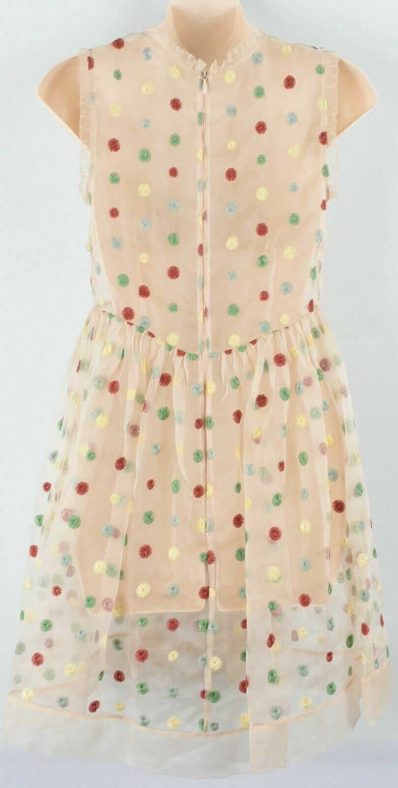 Women's Sheer Organza Dress, Nude / Multicoloured Embroidery, size UK 8