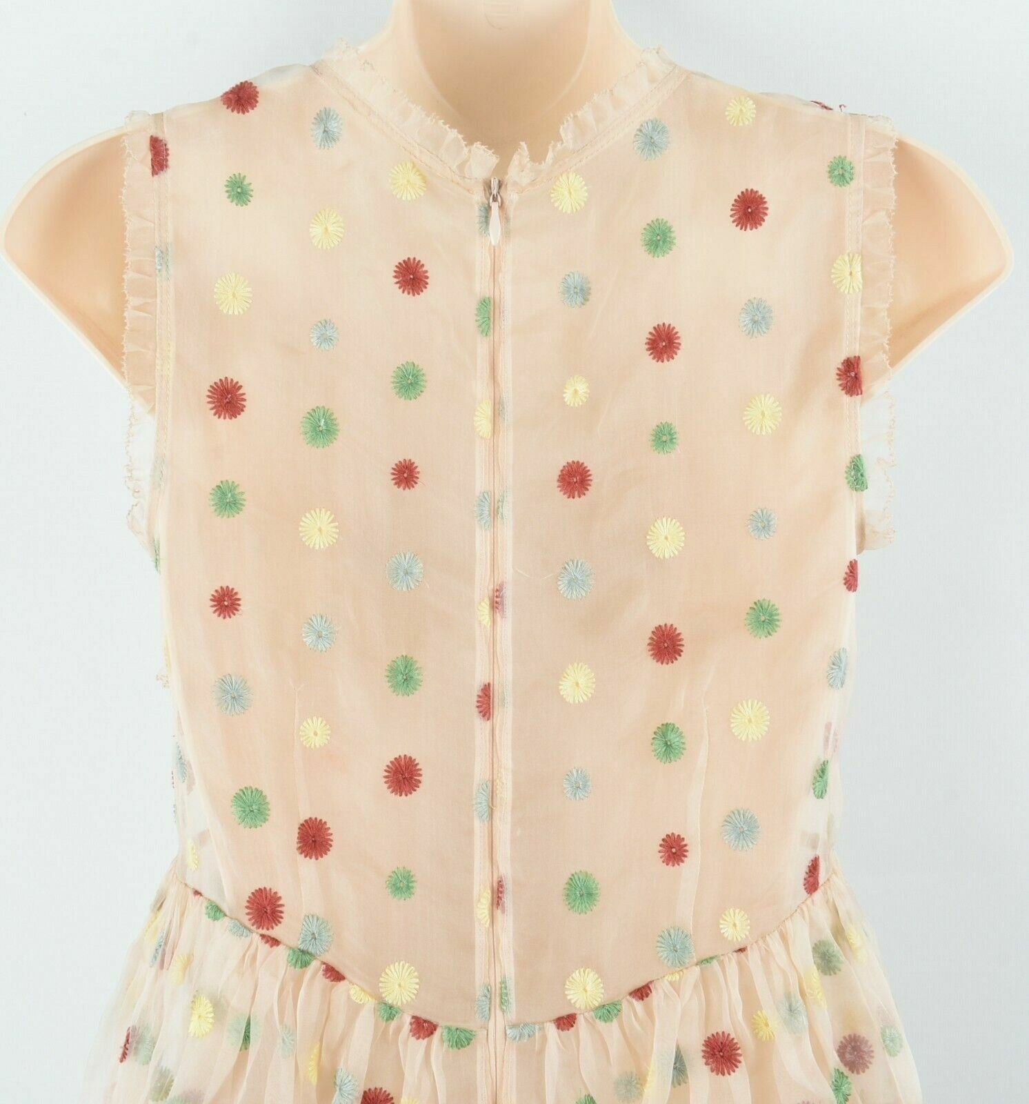 Women's Sheer Organza Dress, Nude / Multicoloured Embroidery, size UK 8