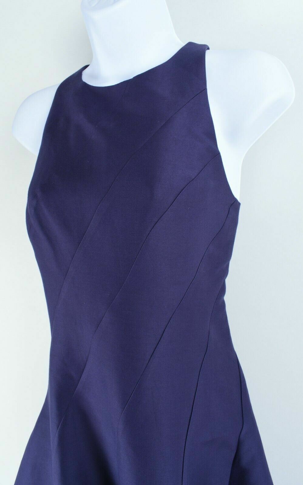 HALSTON HERITAGE Women's Cotton & Silk Fit and Flare Dress, Blue, size UK 8