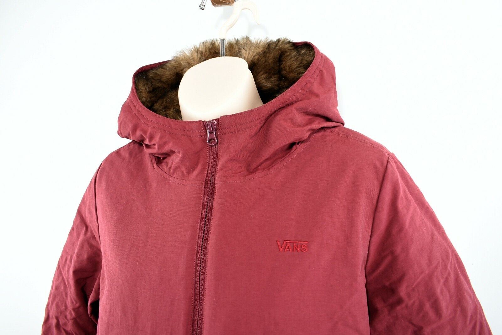 VANS Women's Hooded Warm Padded Parka Jacket Coat, Burgundy Red, size S