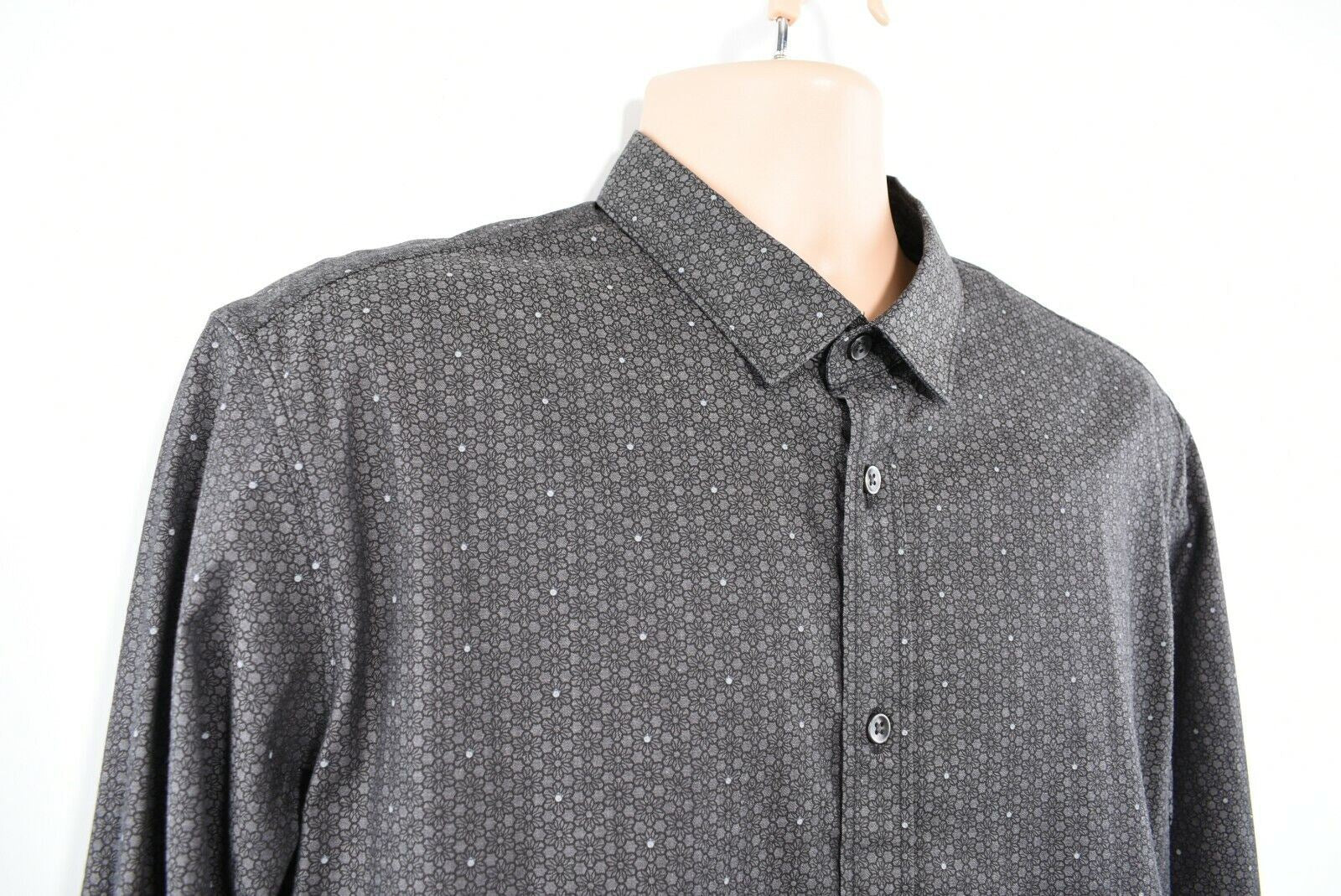 ZZEGNA Men's Long Sleeve Shirt, Black/Grey Floral Print, collar 17" slim fit