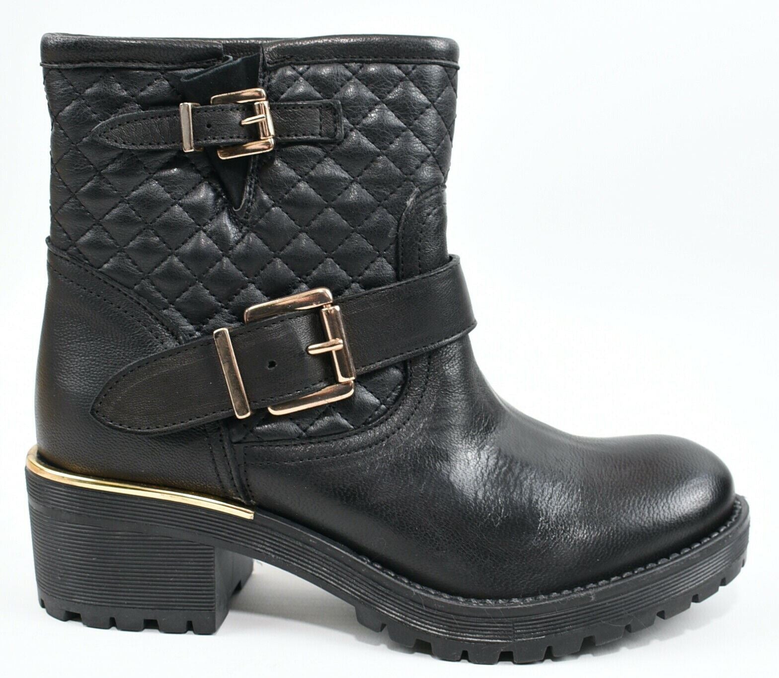 CLAIRE Women's Genuine Leather Quilted Slip On Boots, Black, size UK 4