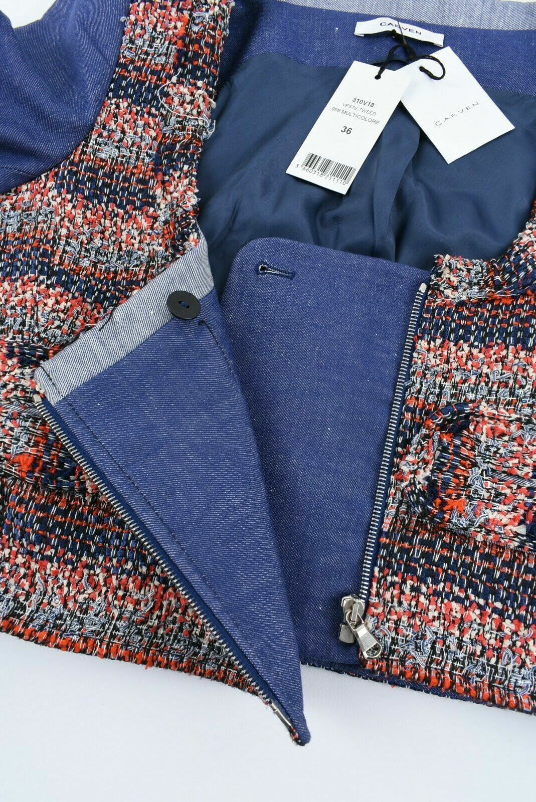 CARVEN Women's Crop Zip Blue/Multicoloured Tweed Jacket, size UK 12