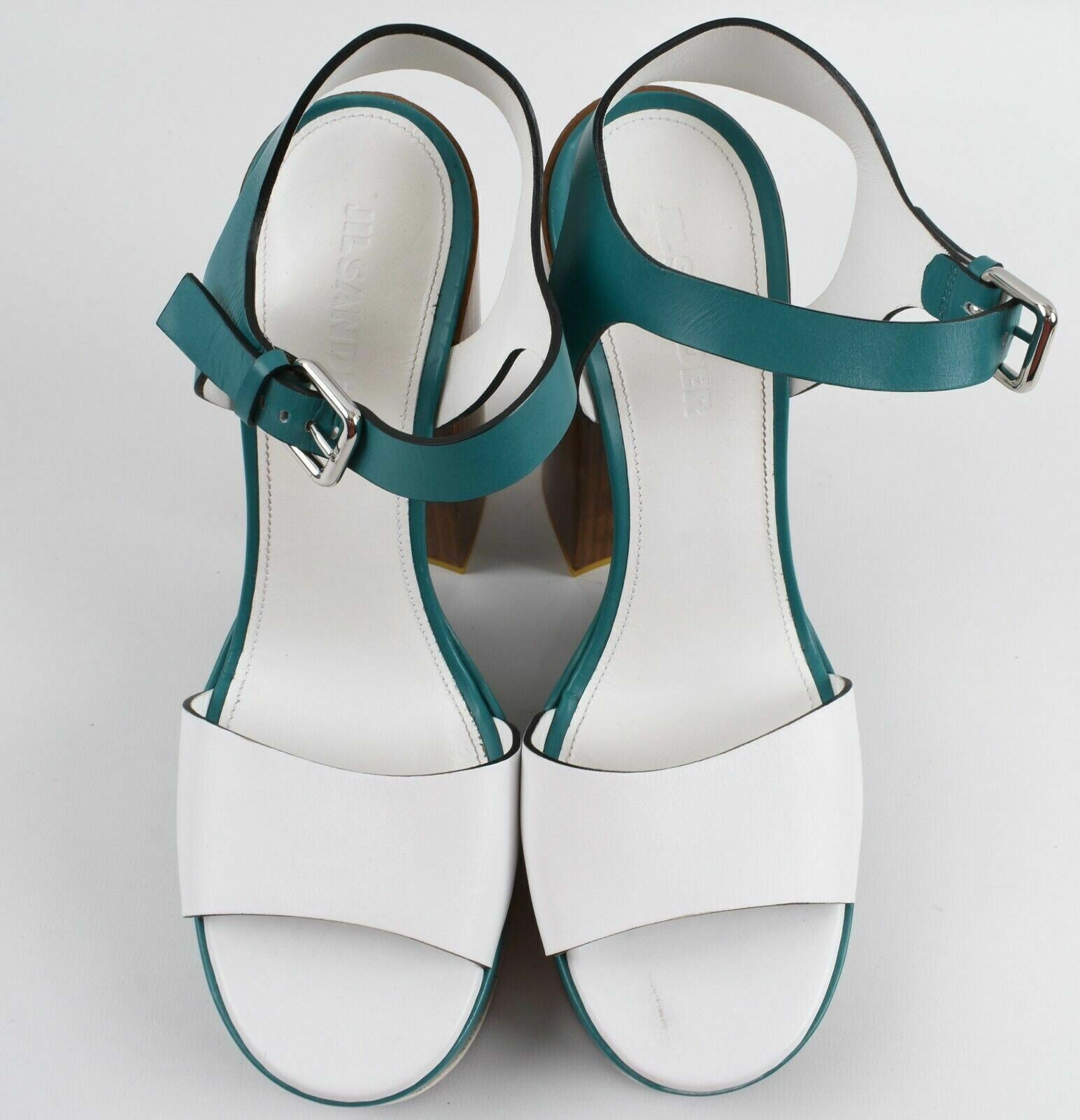JIL SANDER Women's Block Heel Platform Sandals, Shoes, White/Green, UK 7 /EU 40