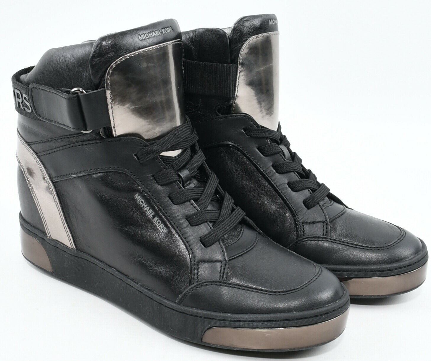 MICHAEL KORS Women's PIA High Top Leather Sneakers, Black, size UK 5.5 / EU 38.5