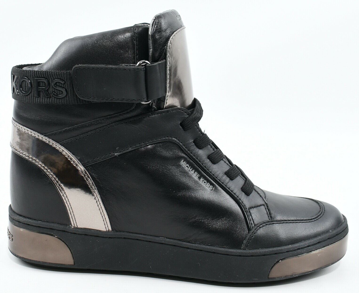 MICHAEL KORS Women's PIA High Top Leather Sneakers, Black, size UK 5.5 / EU 38.5