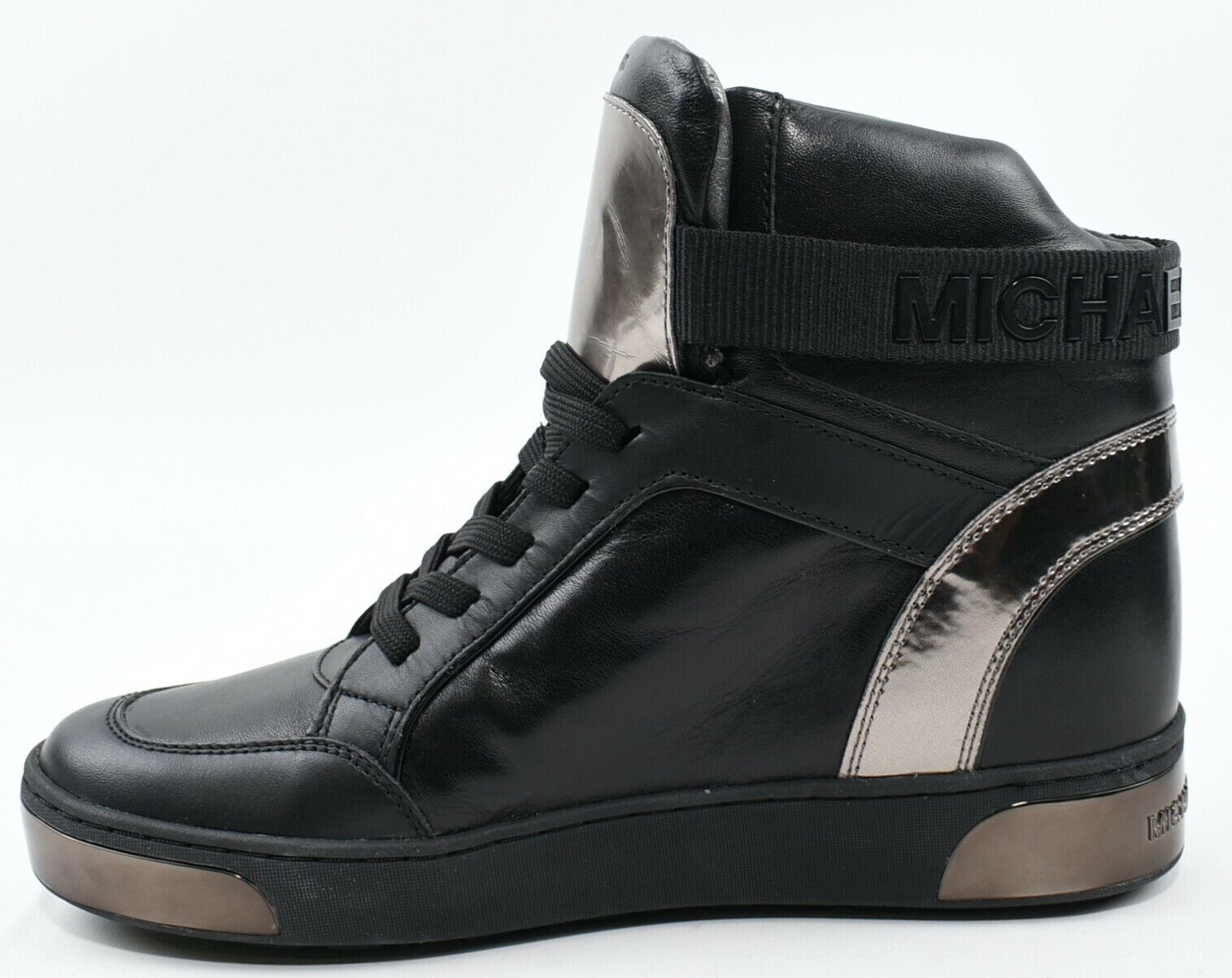 MICHAEL KORS Women's PIA High Top Leather Sneakers, Black, size UK 5.5 / EU 38.5