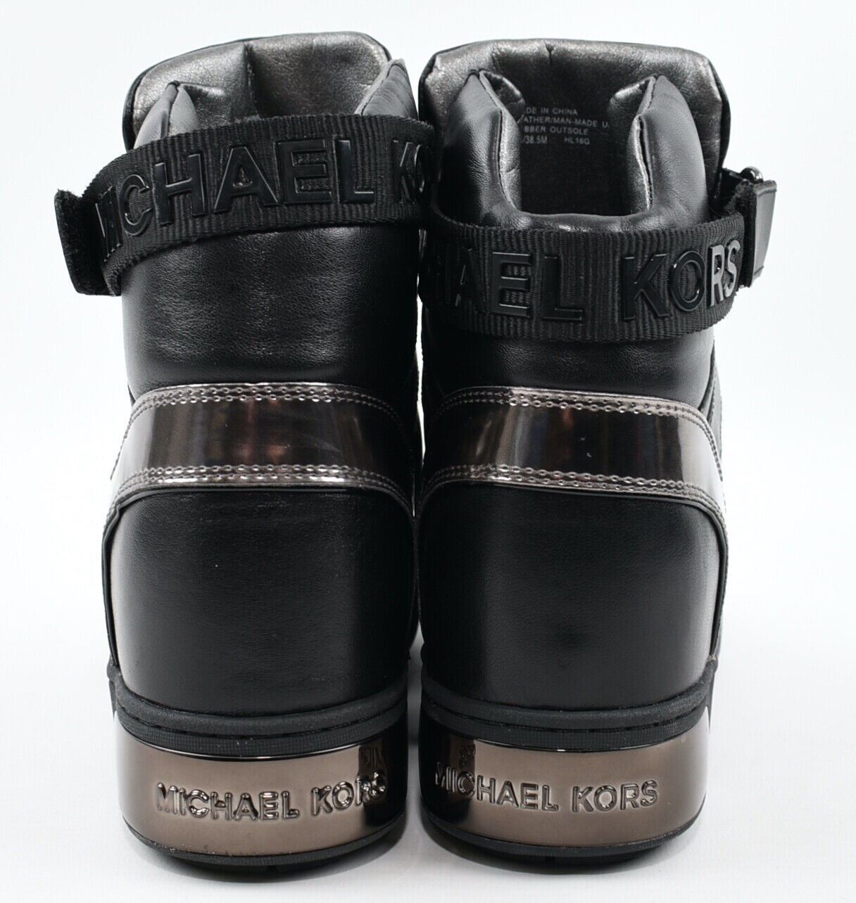 MICHAEL KORS Women's PIA High Top Leather Sneakers, Black, size UK 5.5 / EU 38.5