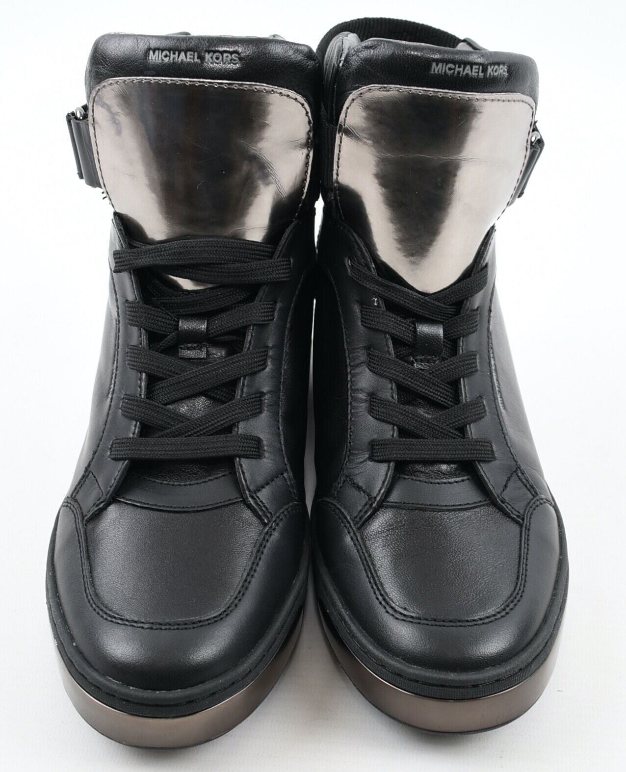 MICHAEL KORS Women's PIA High Top Leather Sneakers, Black, size UK 5.5 / EU 38.5