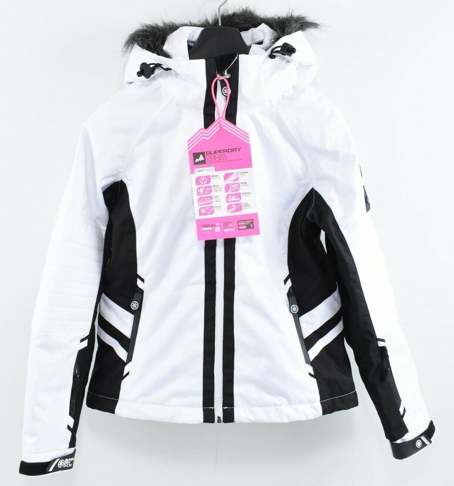 SUPERDRY Women's SUPER SLALOM Ski Jacket, White & Black - M / UK 12