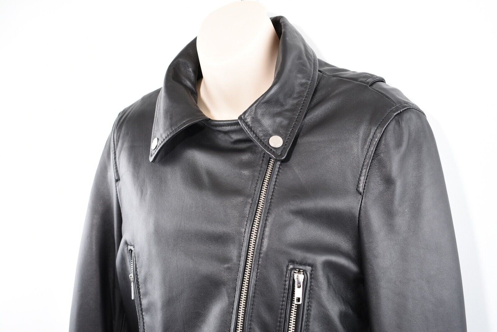 EACHxOTHER Women's Genuine Leather Biker Jacket, Black, size Large