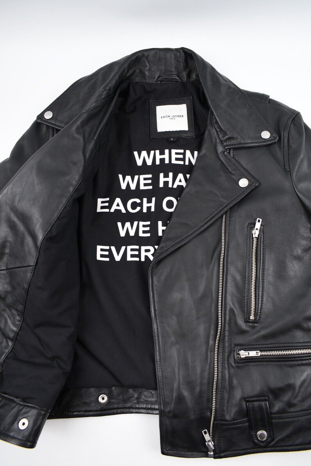 EACHxOTHER Women's Genuine Leather Biker Jacket, Black, size Large