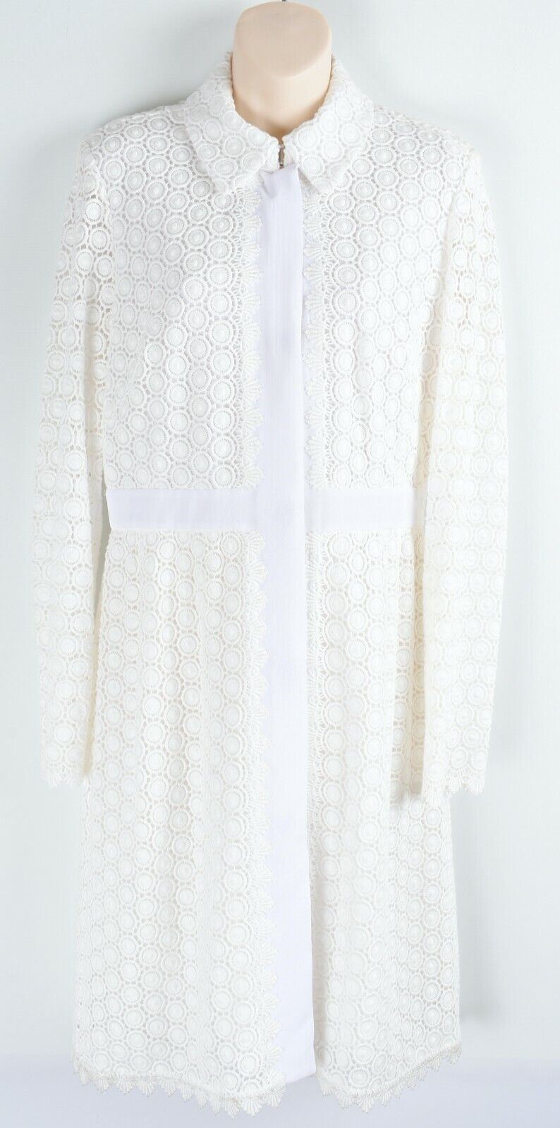 DIANE VON FURSTENBERG Women's Long Sleeve Crochet Dress, Cream, size UK 12