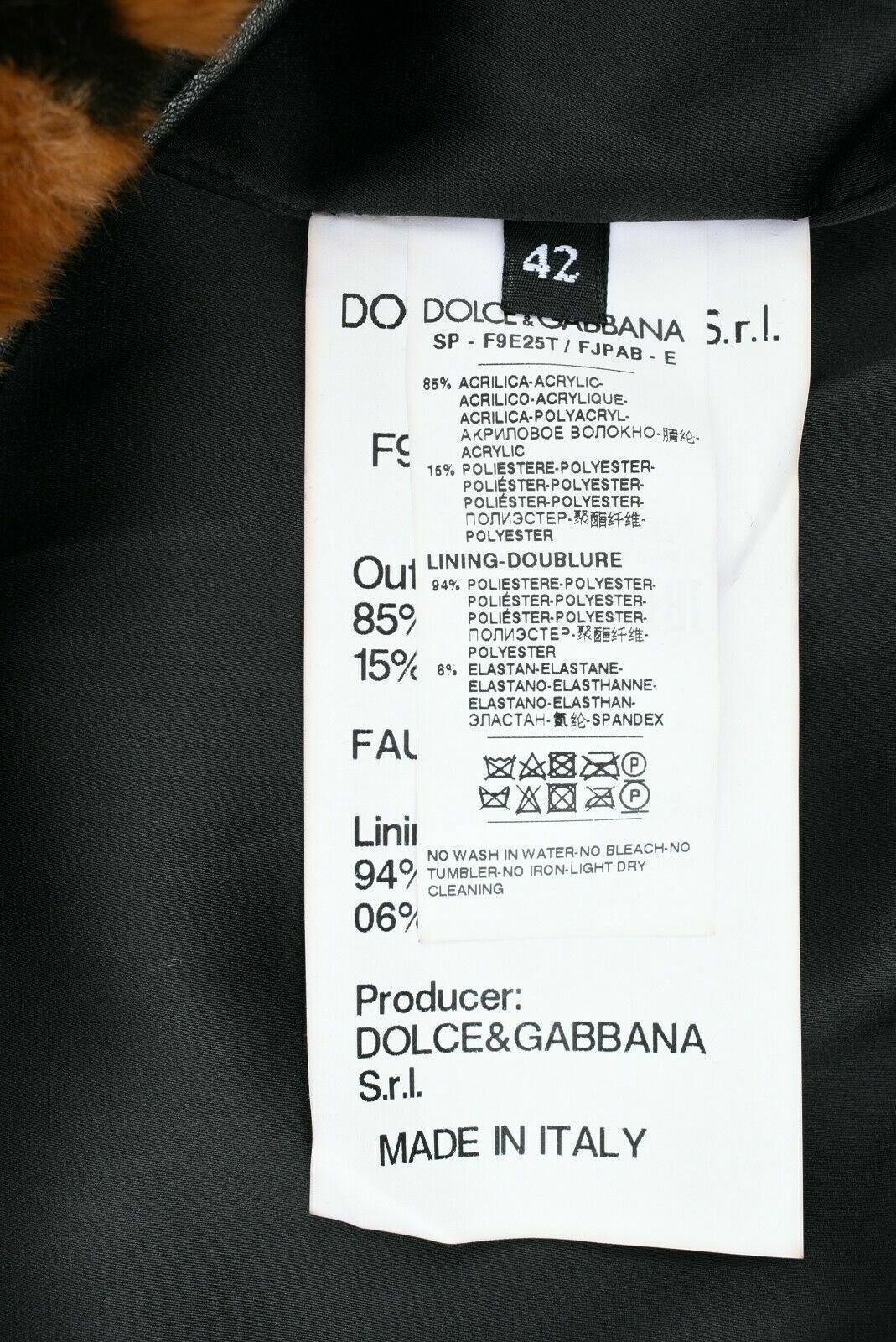 DOLCE & GABBANA Women's Leopard Print Faux Fur Bomber Jacket, size UK 10