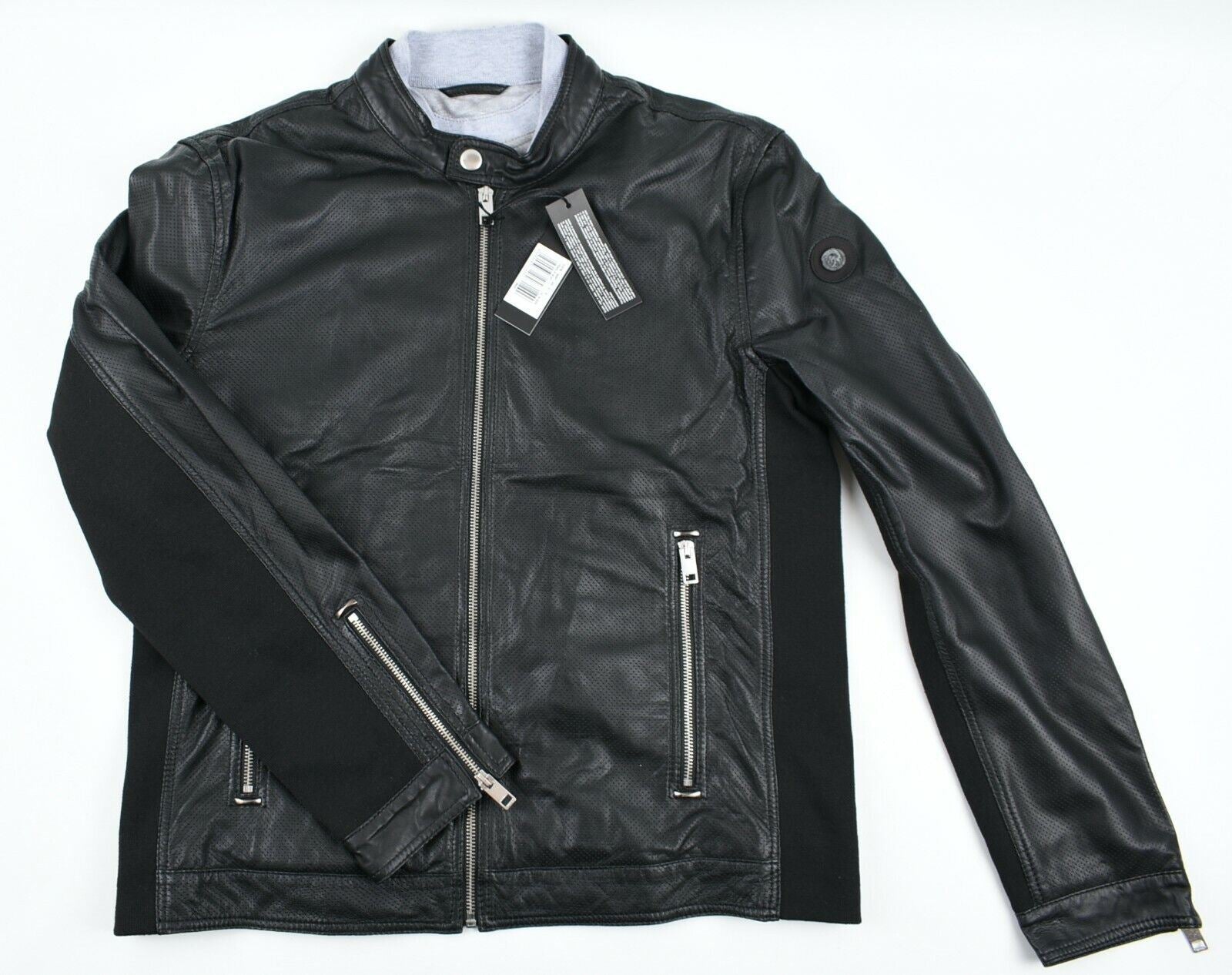 DIESEL Men's FRANKLIN Perforated Leather Jacket, Black, size XL