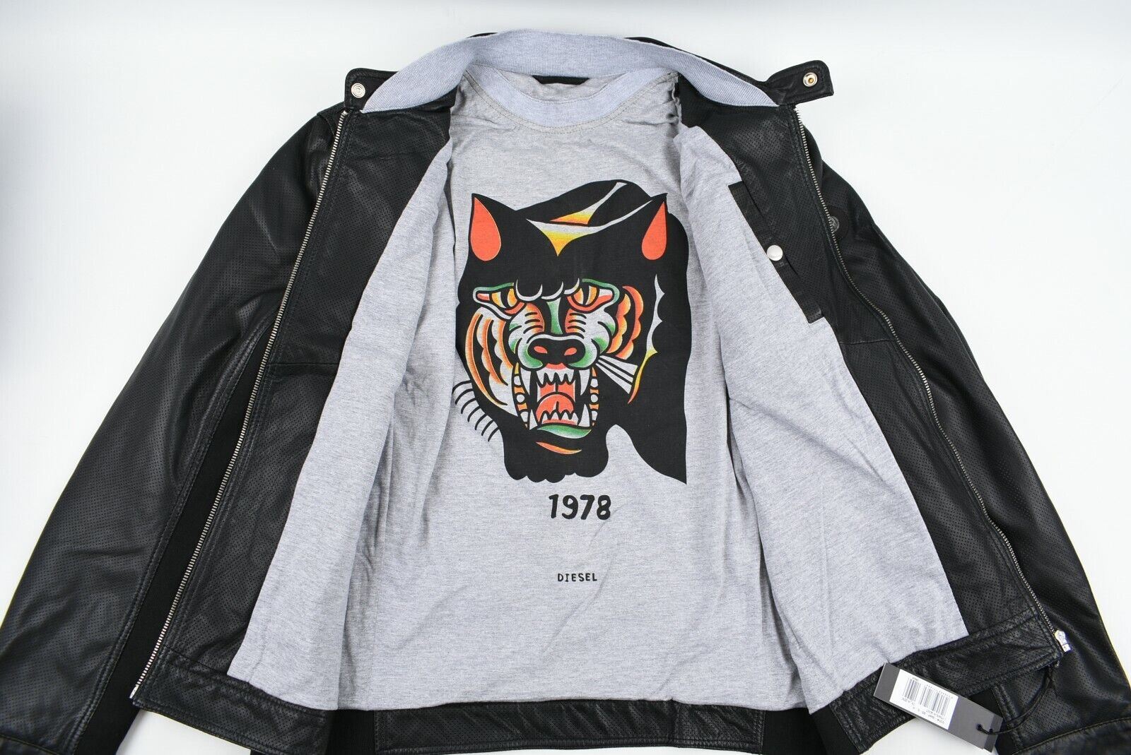 DIESEL Men's FRANKLIN Perforated Leather Jacket, Black, size XL