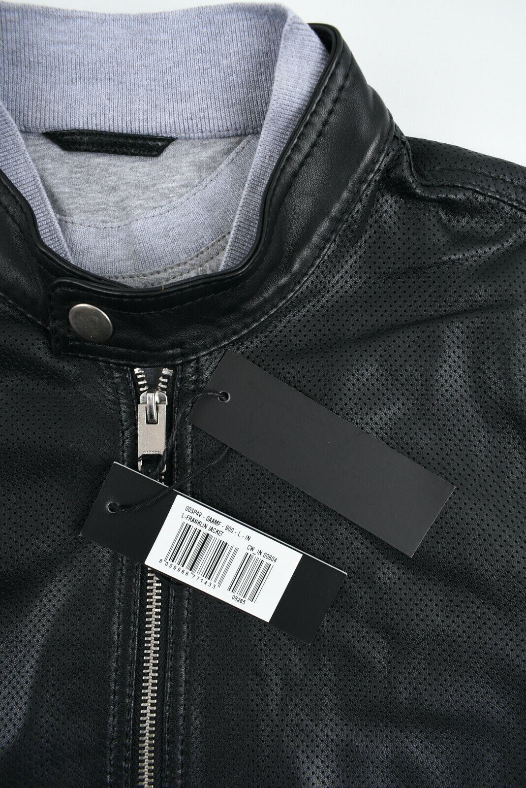 DIESEL Men's FRANKLIN Perforated Leather Jacket, Black, size XL