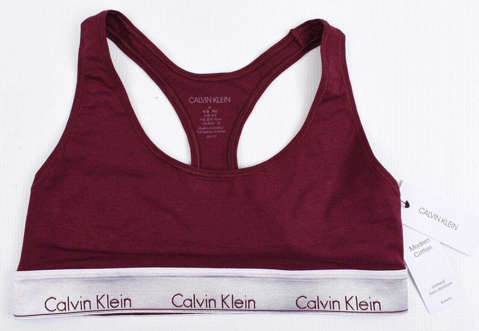 CALVIN KLEIN Women's Modern Cotton Logo Bralette, Burgundy Red, size M (UK 12)