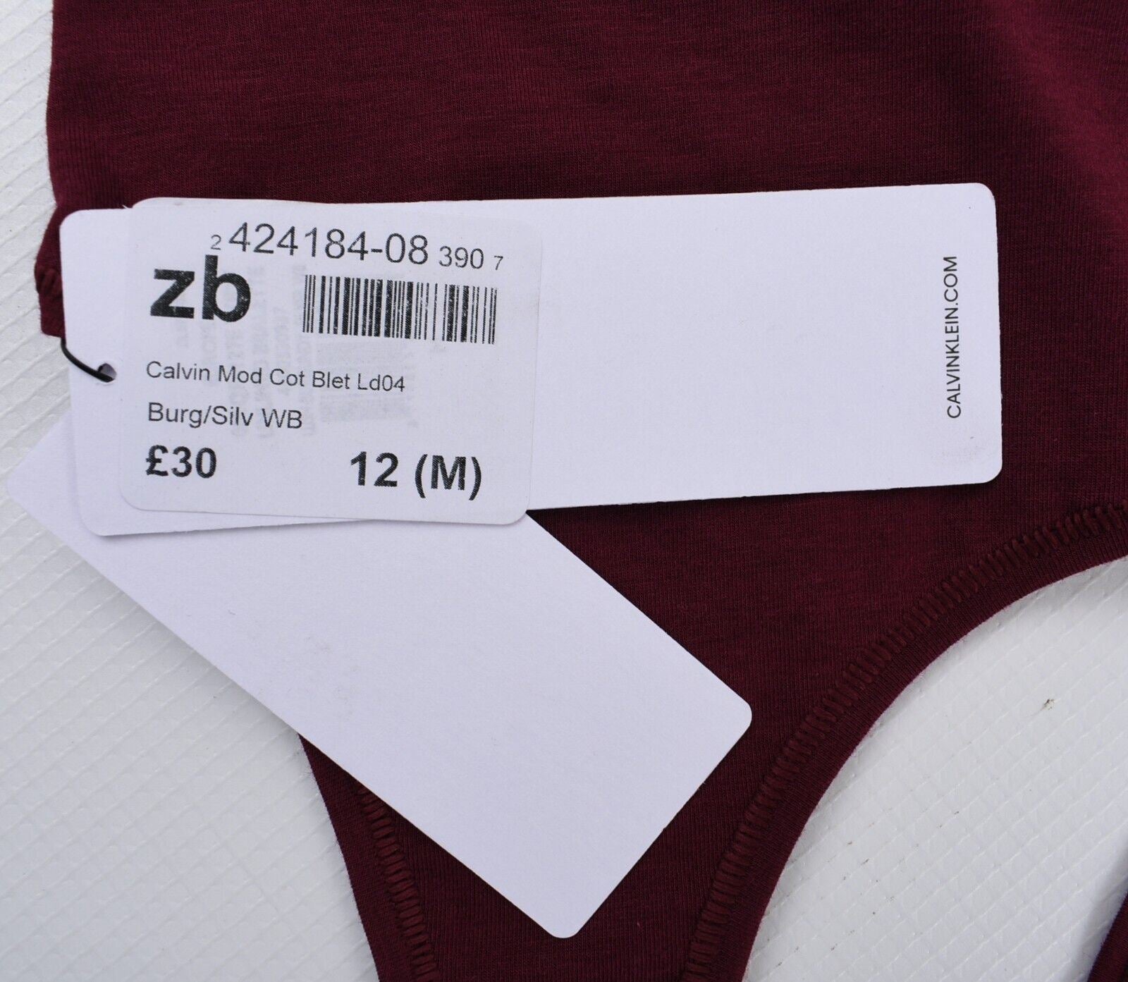 CALVIN KLEIN Women's Modern Cotton Logo Bralette, Burgundy Red, size M (UK 12)