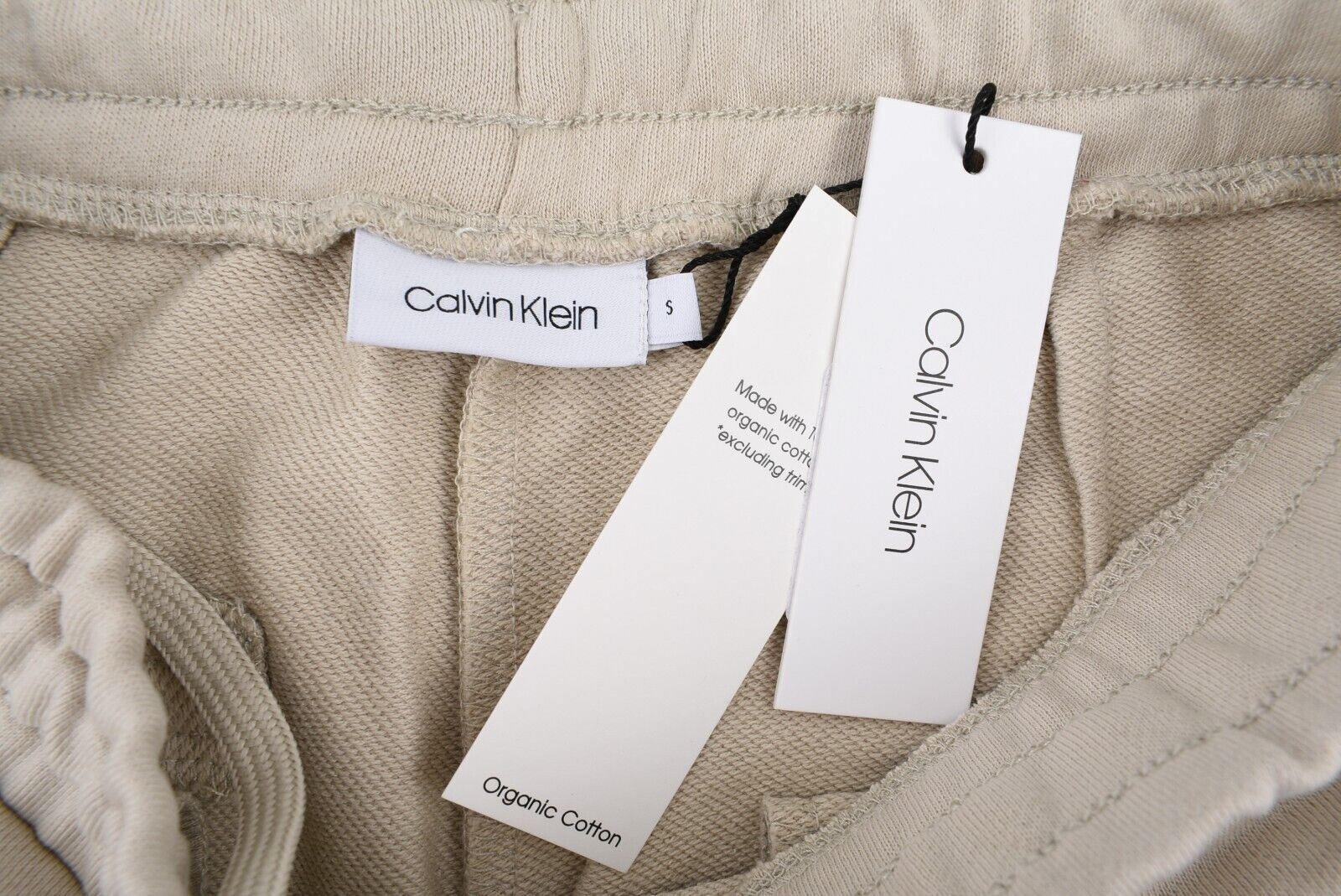 CALVIN KLEIN Women's Logo Tape Organic Cotton Joggers, Bleached Stone, size S