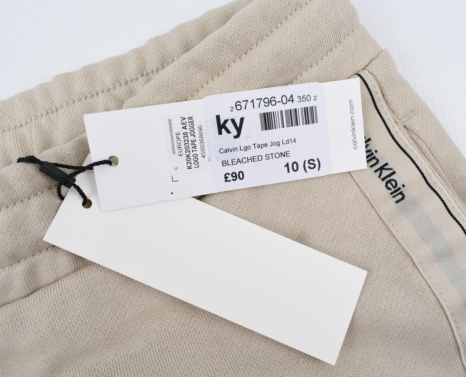 CALVIN KLEIN Women's Logo Tape Organic Cotton Joggers, Bleached Stone, size S