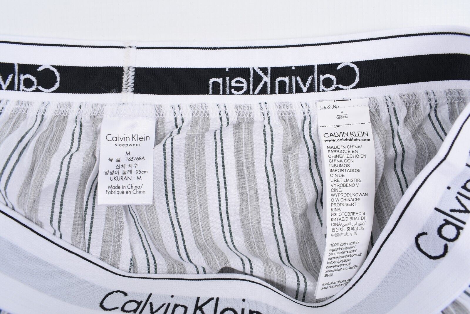 CALVIN KLEIN Women's Lounge Pants, Pyjama Bottoms, Grey Striped,  size M (UK 12)