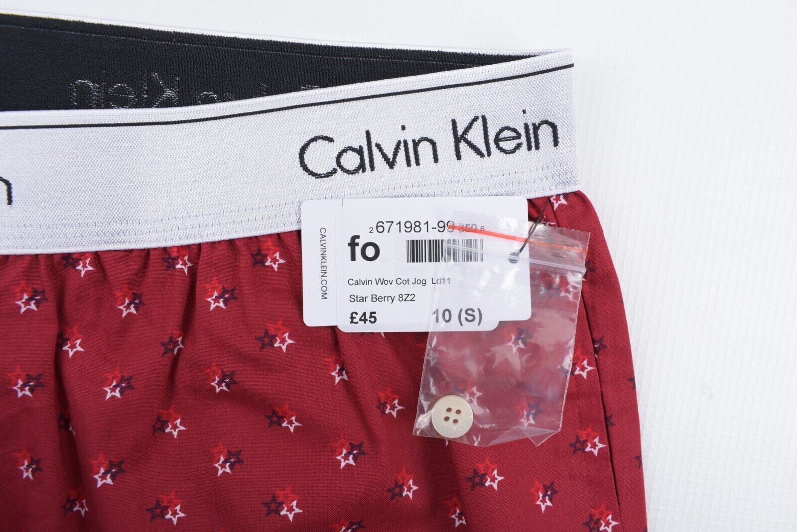 CALVIN KLEIN Women's Lounge Pants, Pyjama Bottoms, Red/Star Print size S (UK 10)