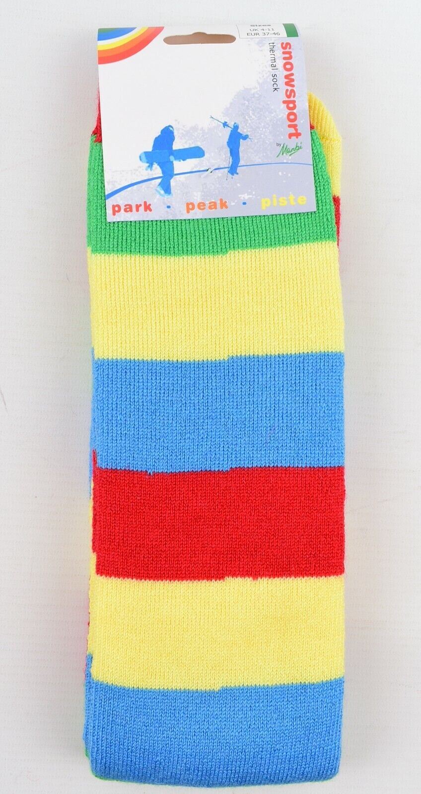MANBI 24" Colourful Striped Thermal Socks, Wool Blend (40% wool) One size Unisex