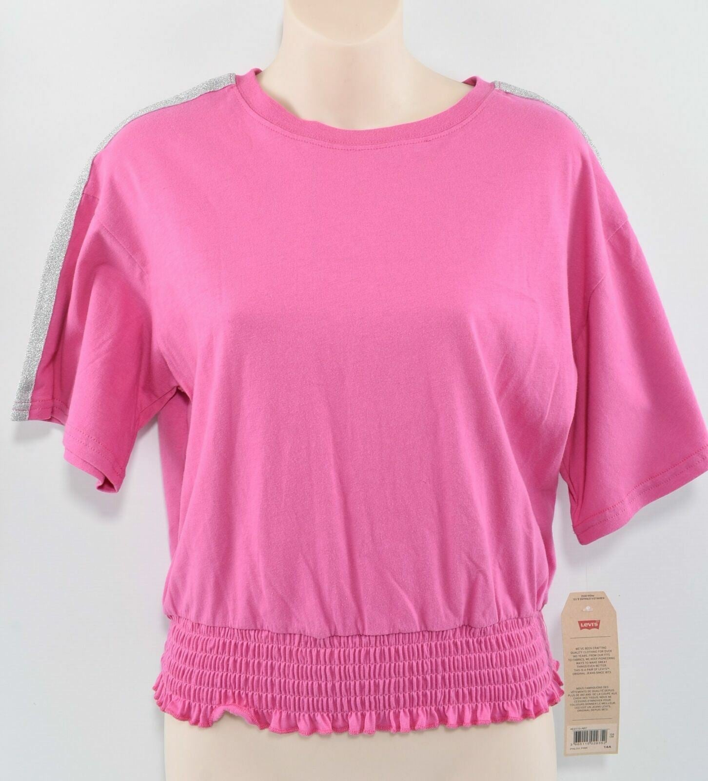 LEVI'S Girls Pink Cropped Short Sleeve Crew Neck T-Shirt- size 14 years