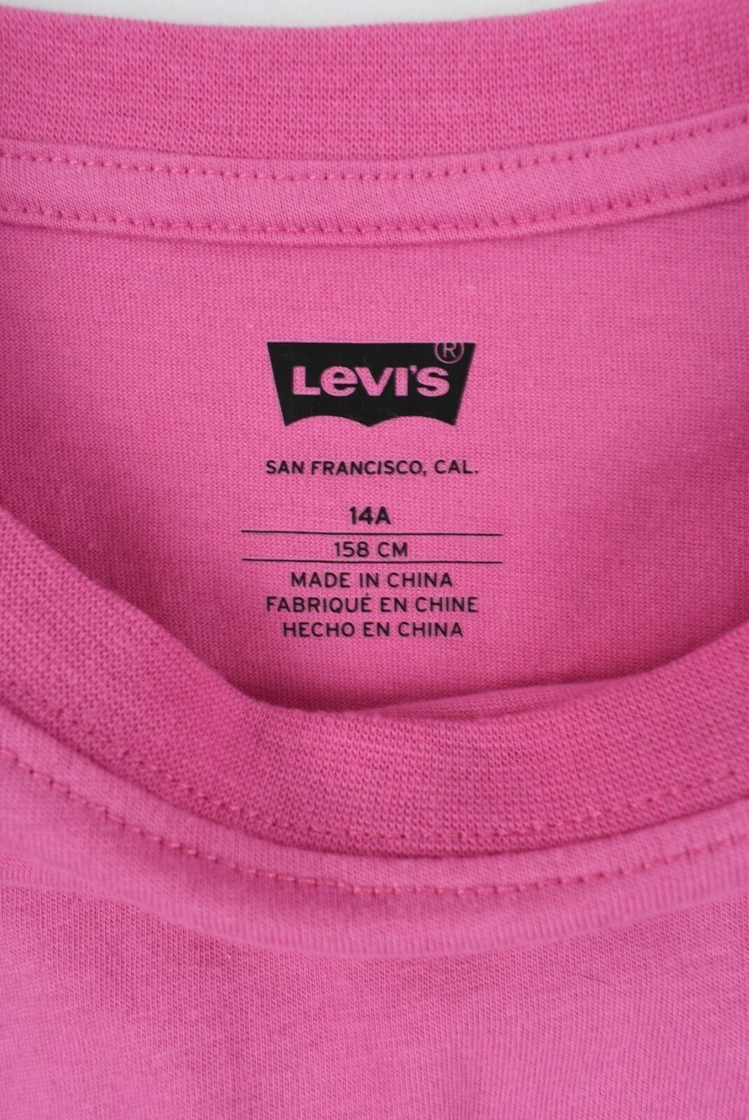 LEVI'S Girls Pink Cropped Short Sleeve Crew Neck T-Shirt- size 14 years