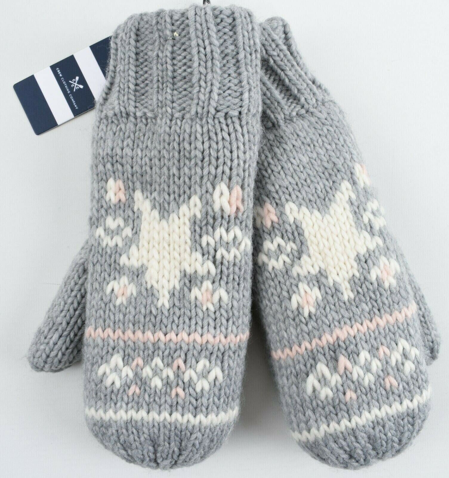 CREW CLOTHING Women's Warm Chunky Knit Fleece Lined Mittens, Grey RRP £17