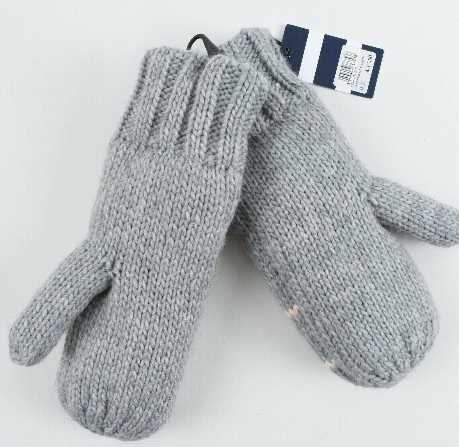 CREW CLOTHING Women's Warm Chunky Knit Fleece Lined Mittens, Grey RRP £17