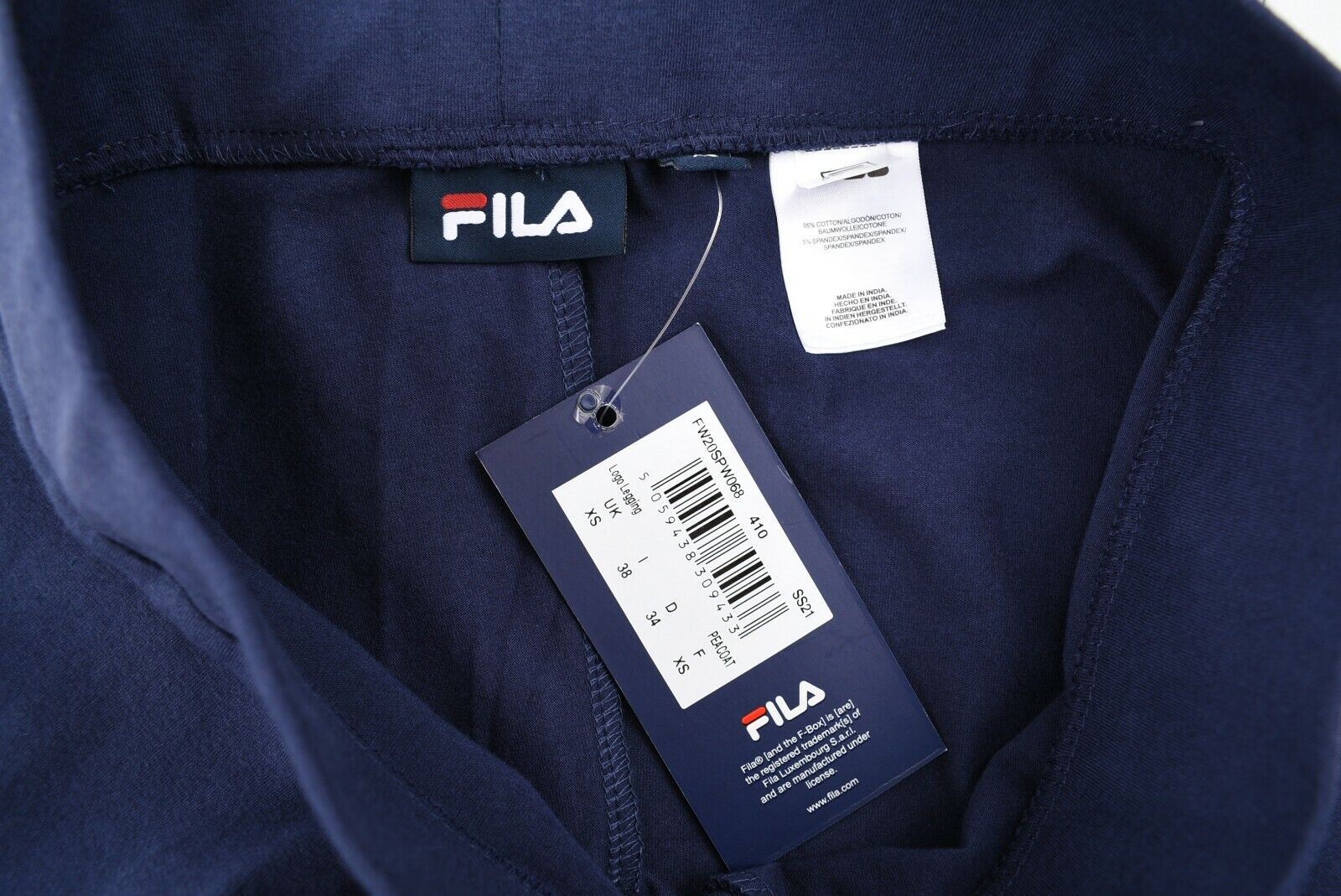 FILA Women's Navy Blue Cotton Leggings, Logo on the Leg, size XS