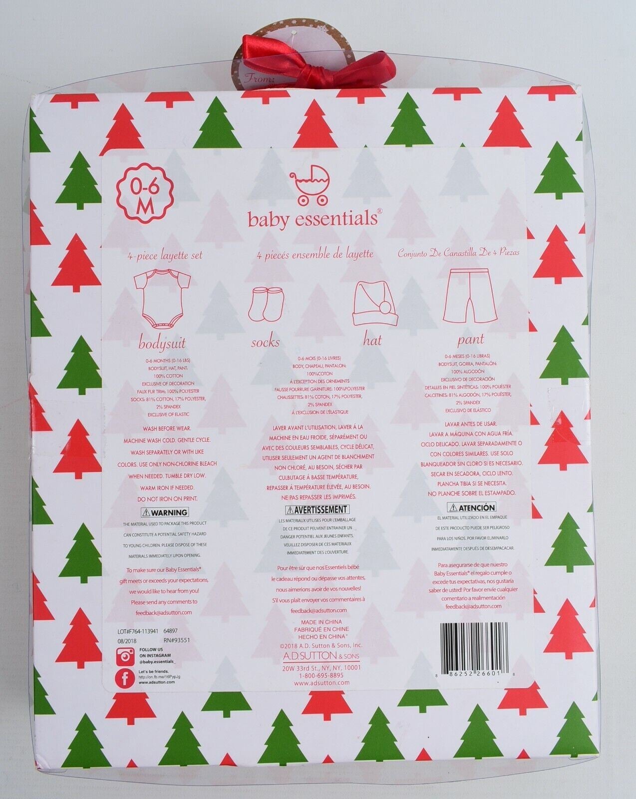 4-pc Christmas Festive Baby Outfit Gift Set Hat+Socks+pants+Bodysuit size 0-6 m.