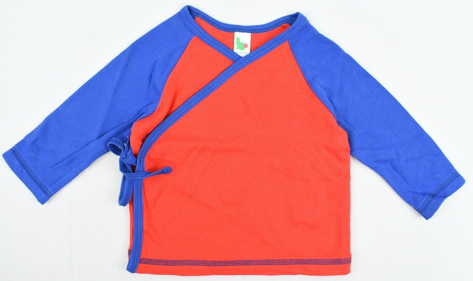 GREEN RABBIT Baby Wrap Around Top, Red/Blue, MADE IN UK, size 12-18 months