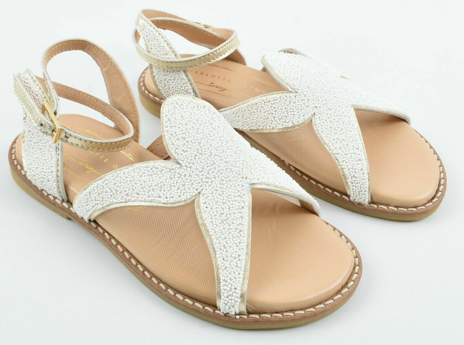 CHARLOTTE OLYMPIA Girls' Beaded Sandals, White/Gold, UK kids 12 / EU 30