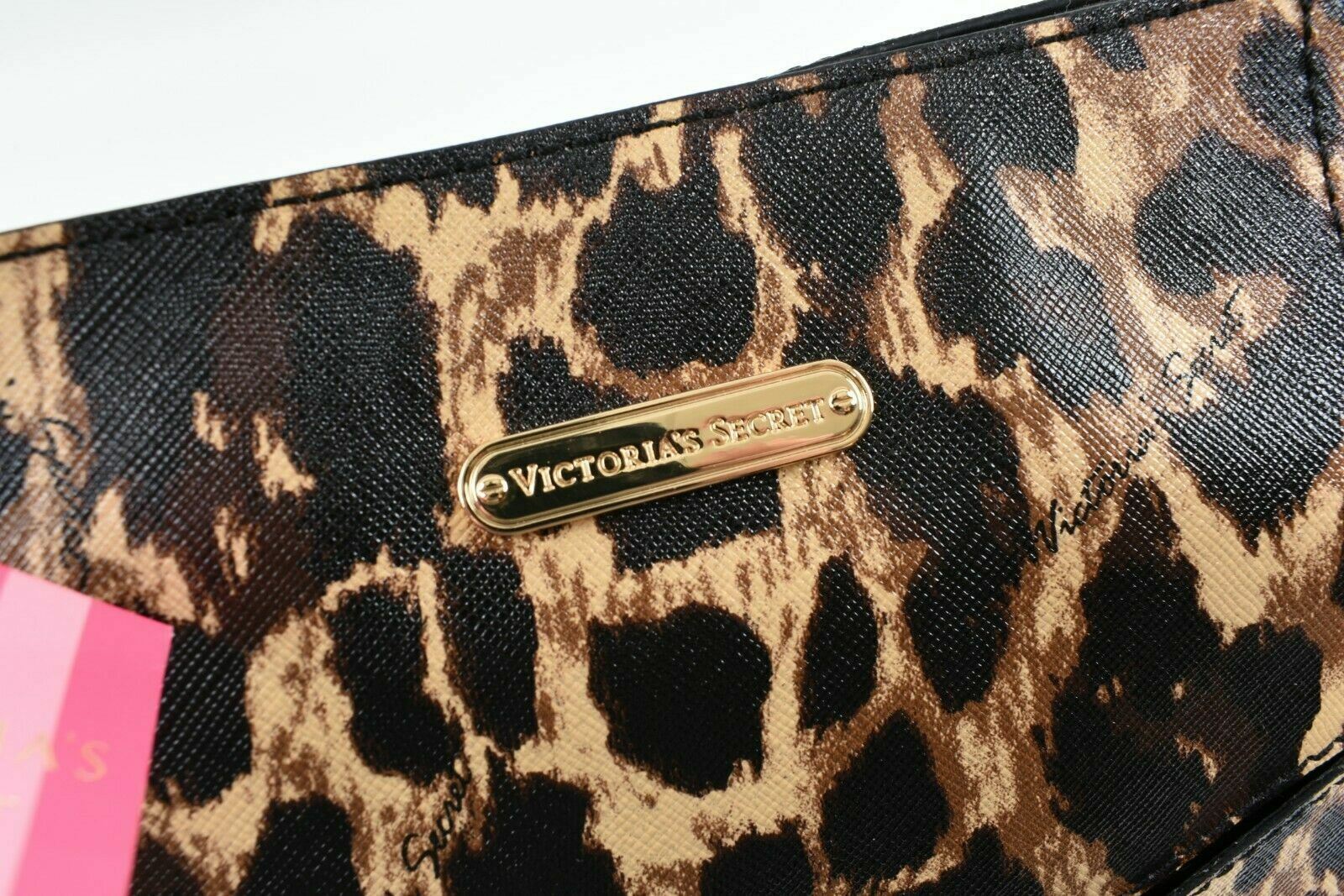 VICTORIA'S SECRET Women's Tote Bag, Faux Saffiano Leather, Leopard Print