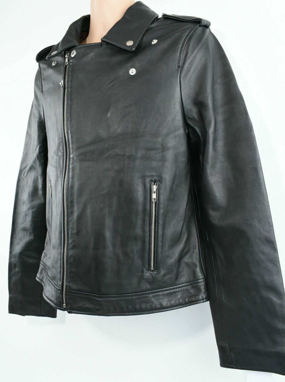 BOLONGARO TREVOR - Men's Genuine Sheepskin Leather Biker Jacket, Black, size M