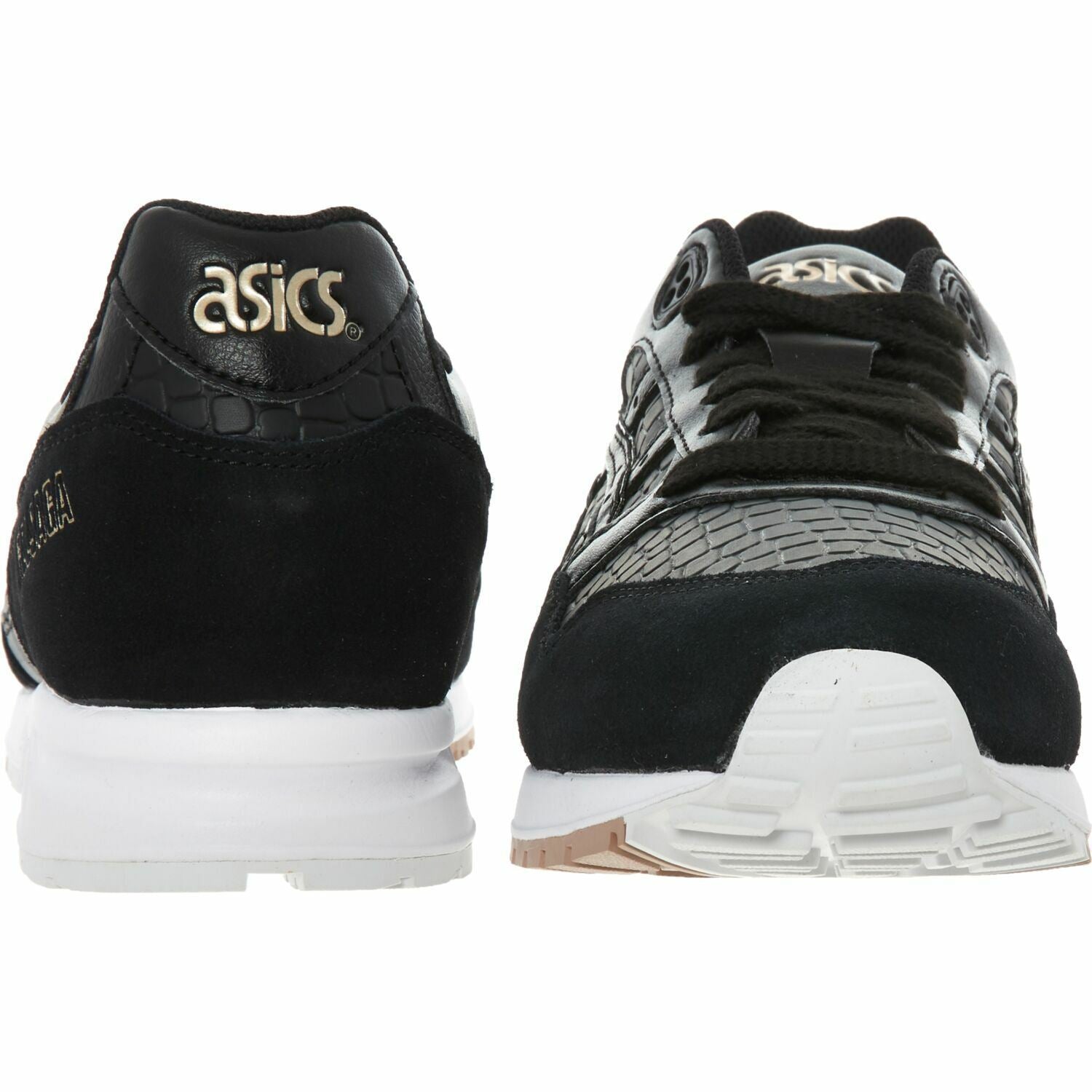 ASICS TIGER Womenâs GELSAGA Black Leather Trainers, size UK 4