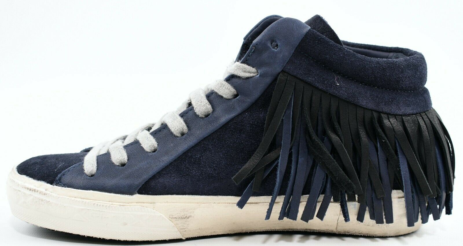 PHILIPPE MODEL Women's Mid Top Blue Leather Fringe Trainers, size UK 3 / EU 36