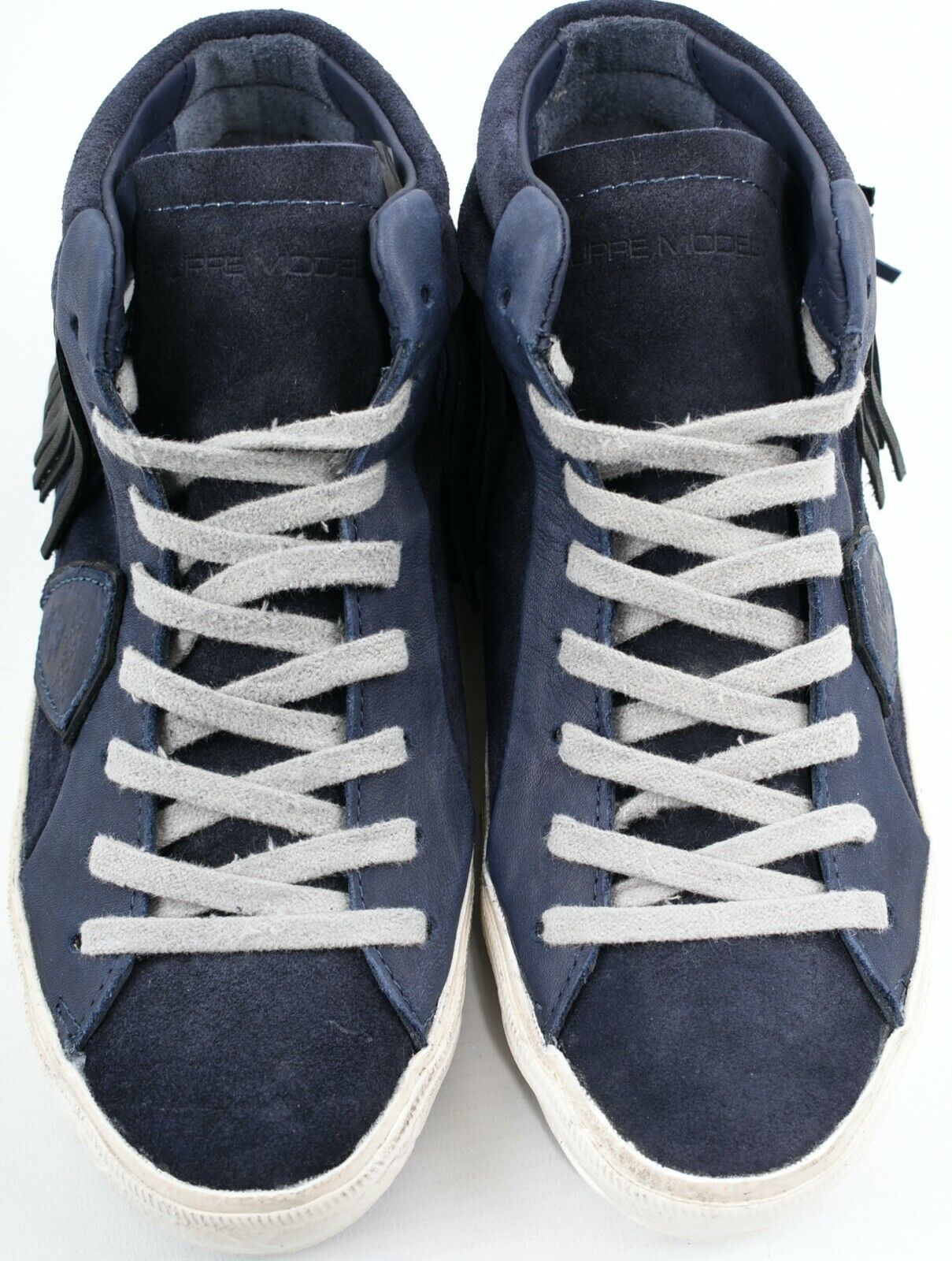PHILIPPE MODEL Women's Mid Top Blue Leather Fringe Trainers, size UK 3 / EU 36